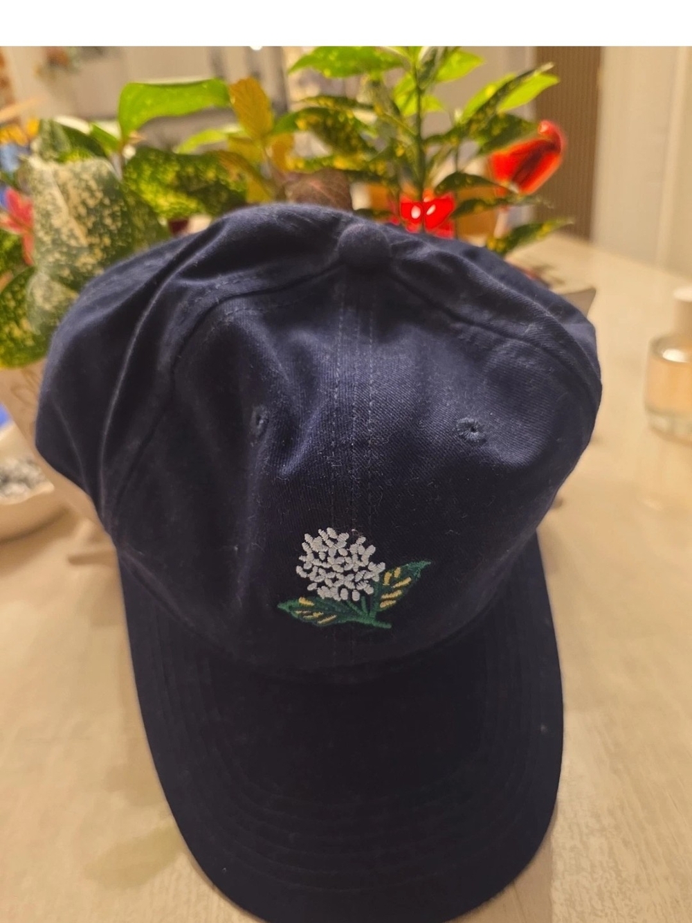 Rifle Paper Co. Hydrangea Baseball Cap. Embroidered Floral Baseball Cap in Blue